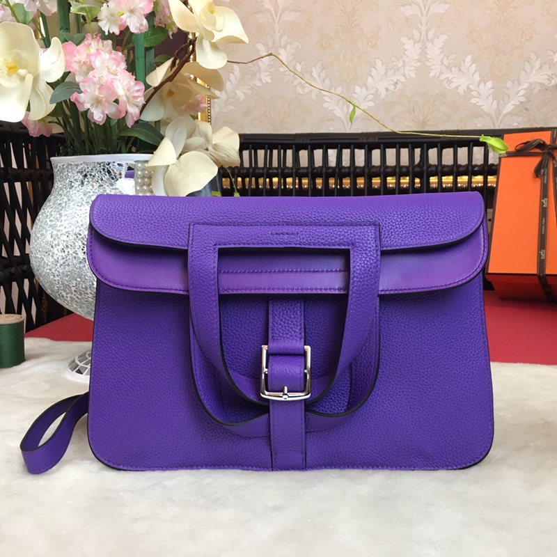 Hermes Halzan 31 Handbag Shoulder Bag In Violet Clemence Leather